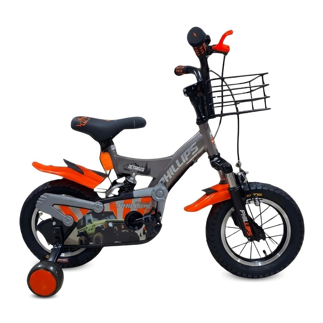 Bicicleta para Niño Aro 12 «PHILLIPS KIDS» con Canasta Organge